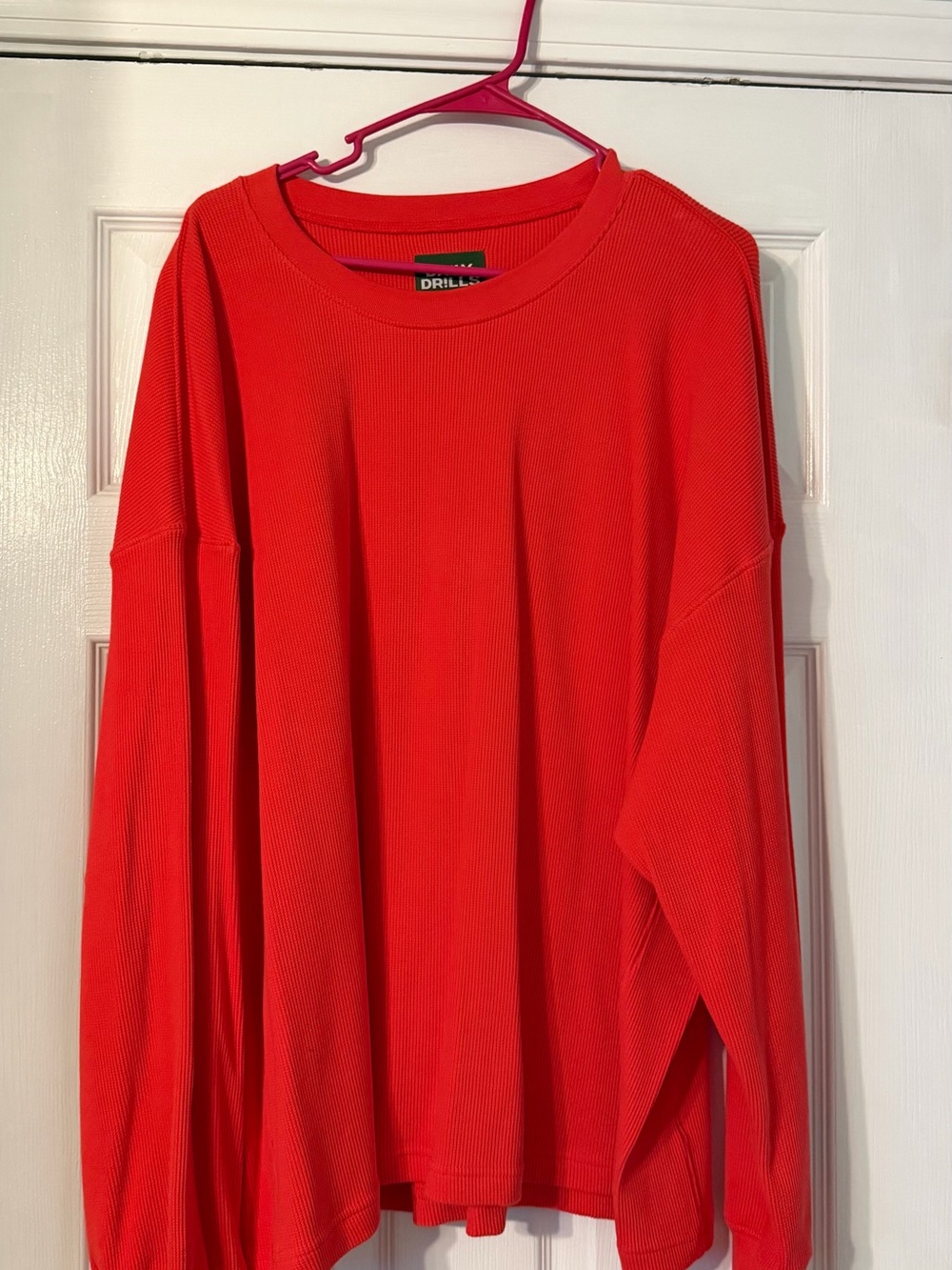 Daily Drills Red Oversized Waffle-Knit Sweatshirt